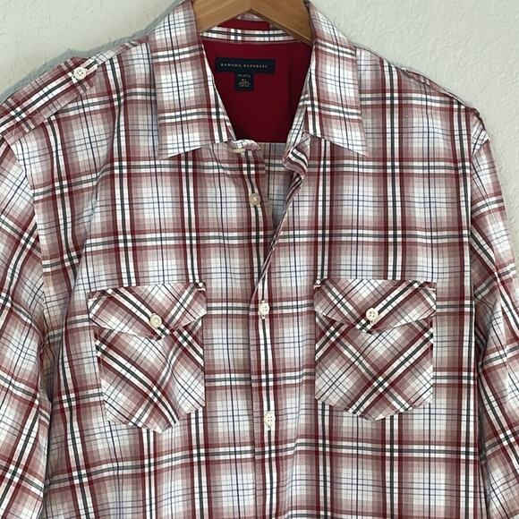 NEW Banana Republic Red Plaid Western Cowboy Button Up Shirt 17-17.5 Fall Farm - Picture 2 of 10